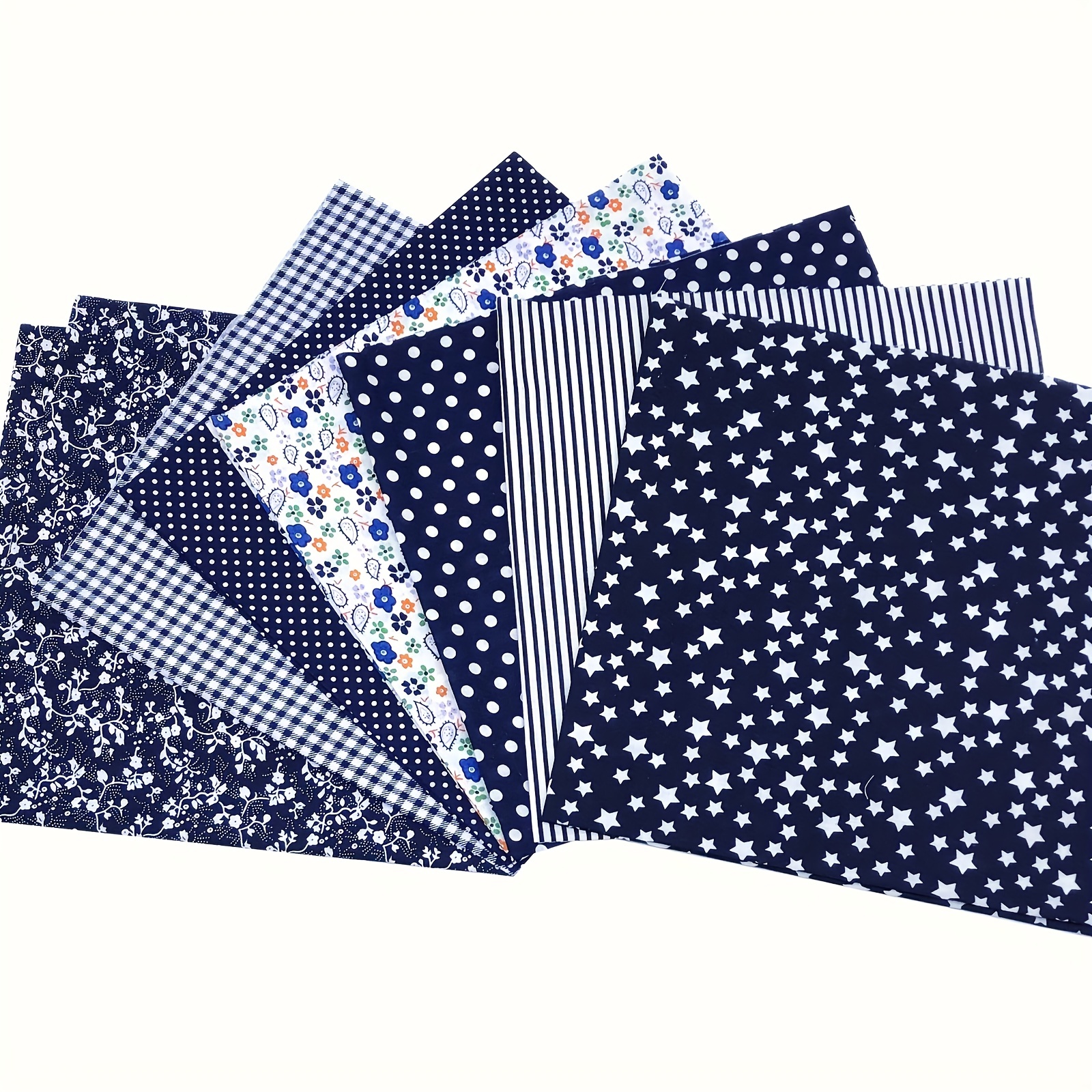 7pcs Navy Cotton Fabric Square Quilted Fabric Bundle Handcraft DIY Crafts
