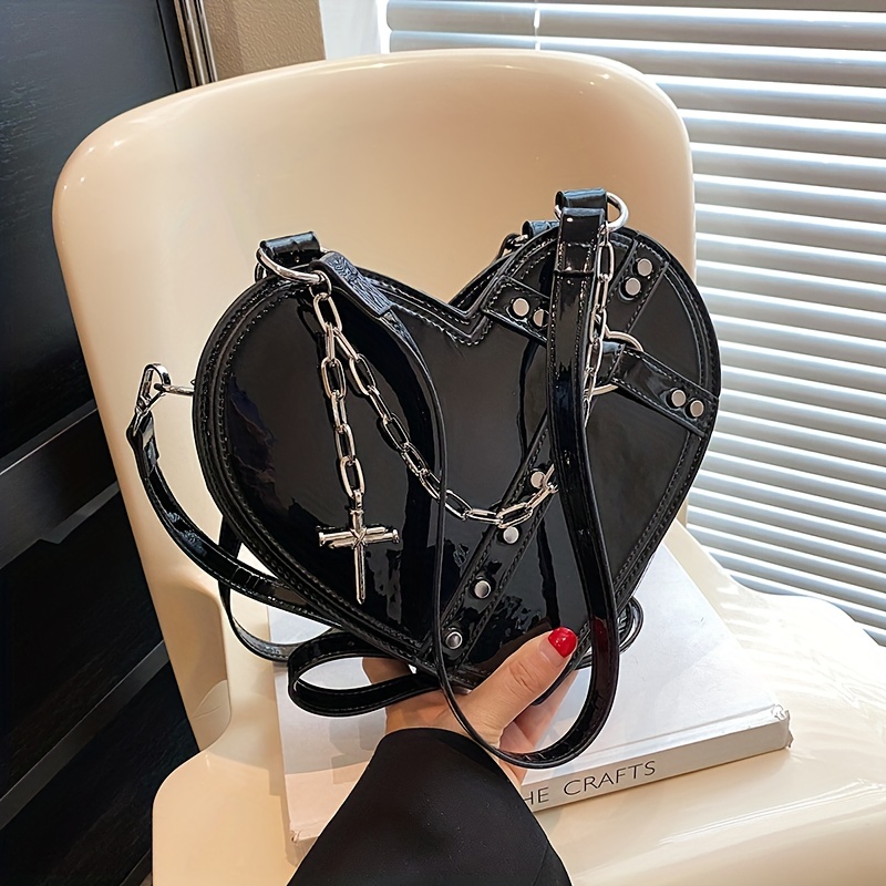 Gothic Heart Shaped Handbag, Y2k Mini Chain Crossbody Bag, Punk Style Love  Purse For Women - Temu