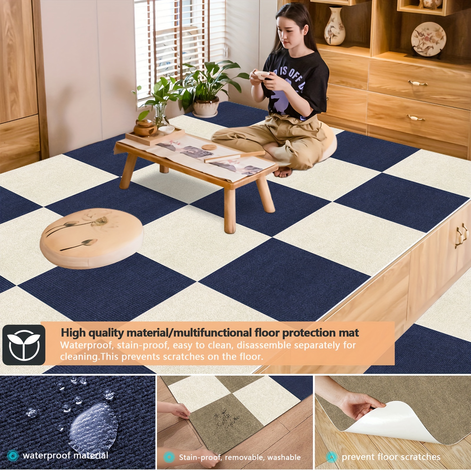 Carpet Floor Tiles Adhesive Stickers Diy Size Square Area - Temu