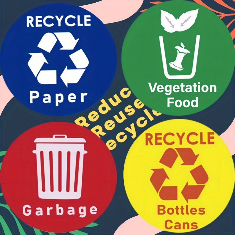 Paquete de 4 calcomanías de reciclaje y basura, para interiores y  exteriores, calcomanías de símbolos de reciclaje y basura, 4 x 4 pulgadas