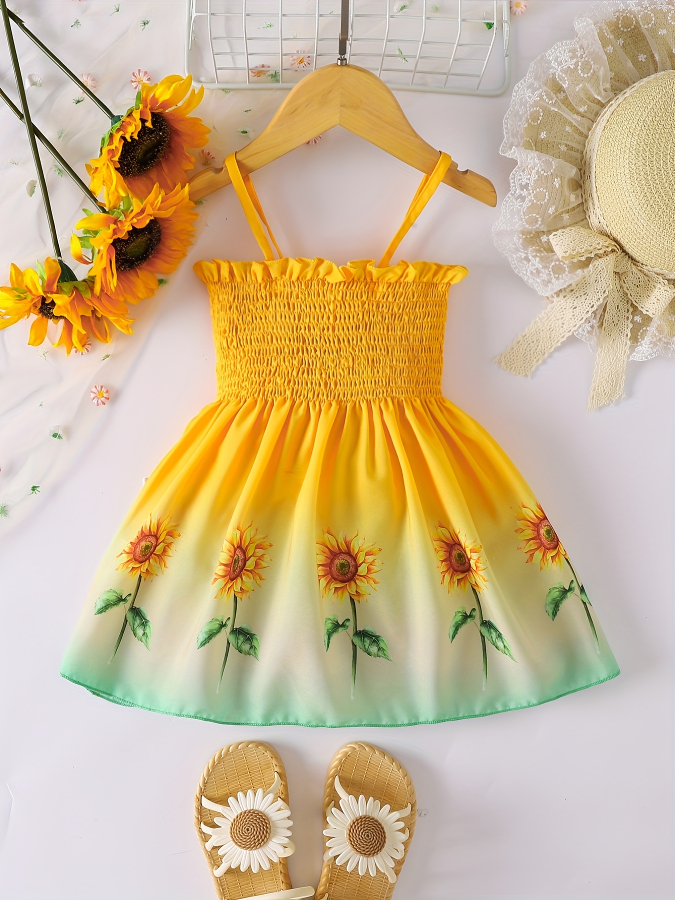 Wild Fable Yellow Ruched Smocked Crop Top With Ties Spaghetti
