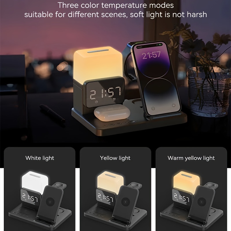 1 Wireless Charger Stand Pad Alarm Clock Lamp Foldable Fast - Temu