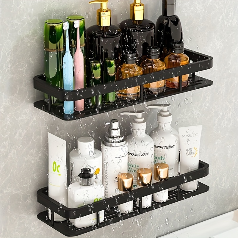 Adhesive Bathroom Shelves Organizer Shower Caddy, Strong Plastic No Drilling  Wall Shower Shelves Floating Shelf Vanity Organizer Basket - Temu