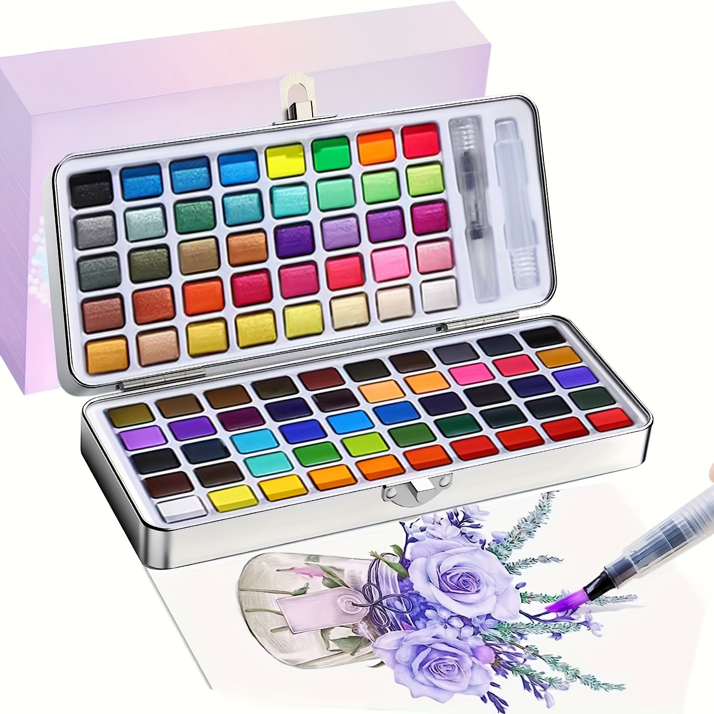 48 colors Solid Watercolor Set Basic Neone Glitter Watercolor Paint /metal  Color Solid Watercolor Paint for