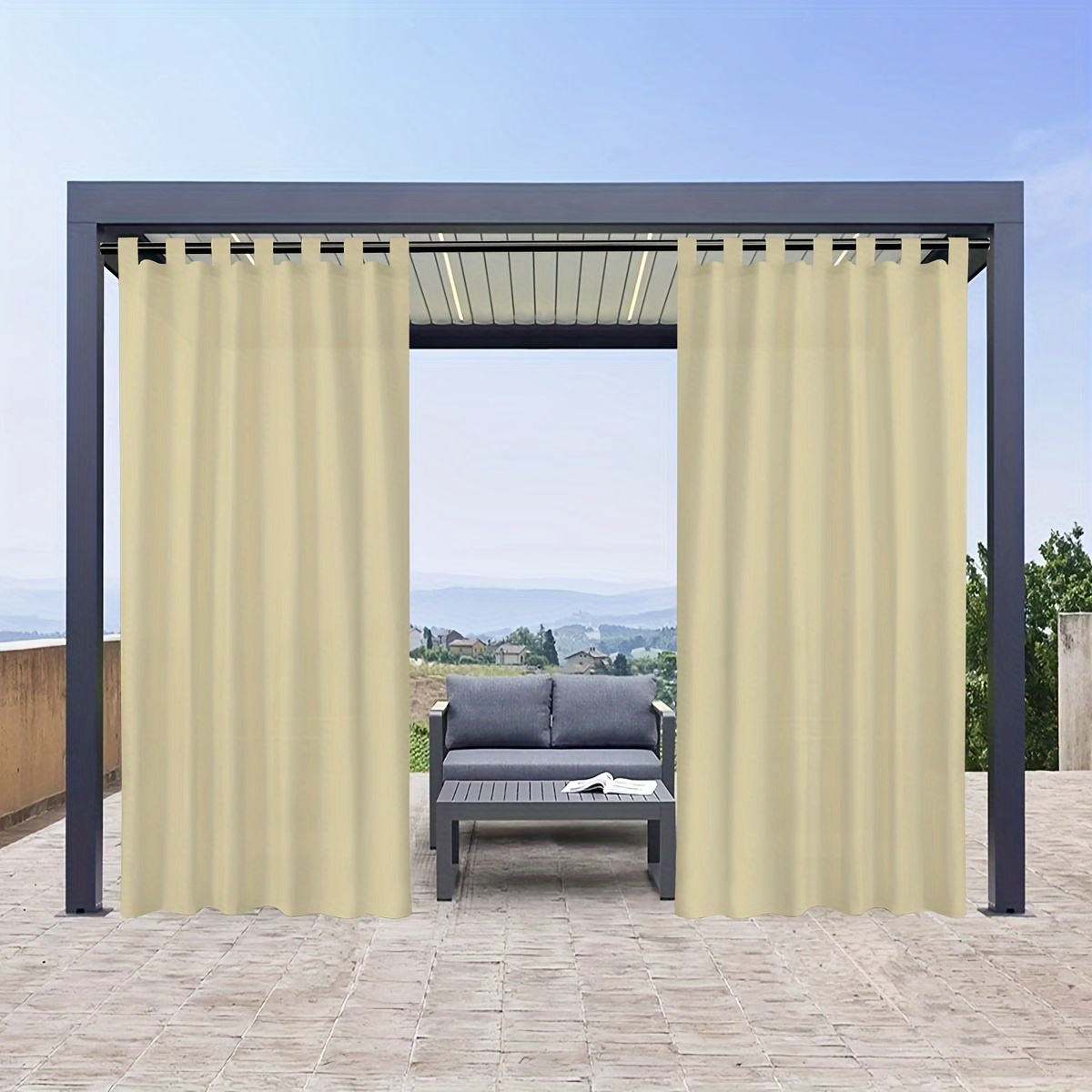 

1 Panel Waterproof Outdoor Curtains For Patio, Premium Privacy Weatherproof Tape Top Outside Curtains For Porch, Pergola, Cabana