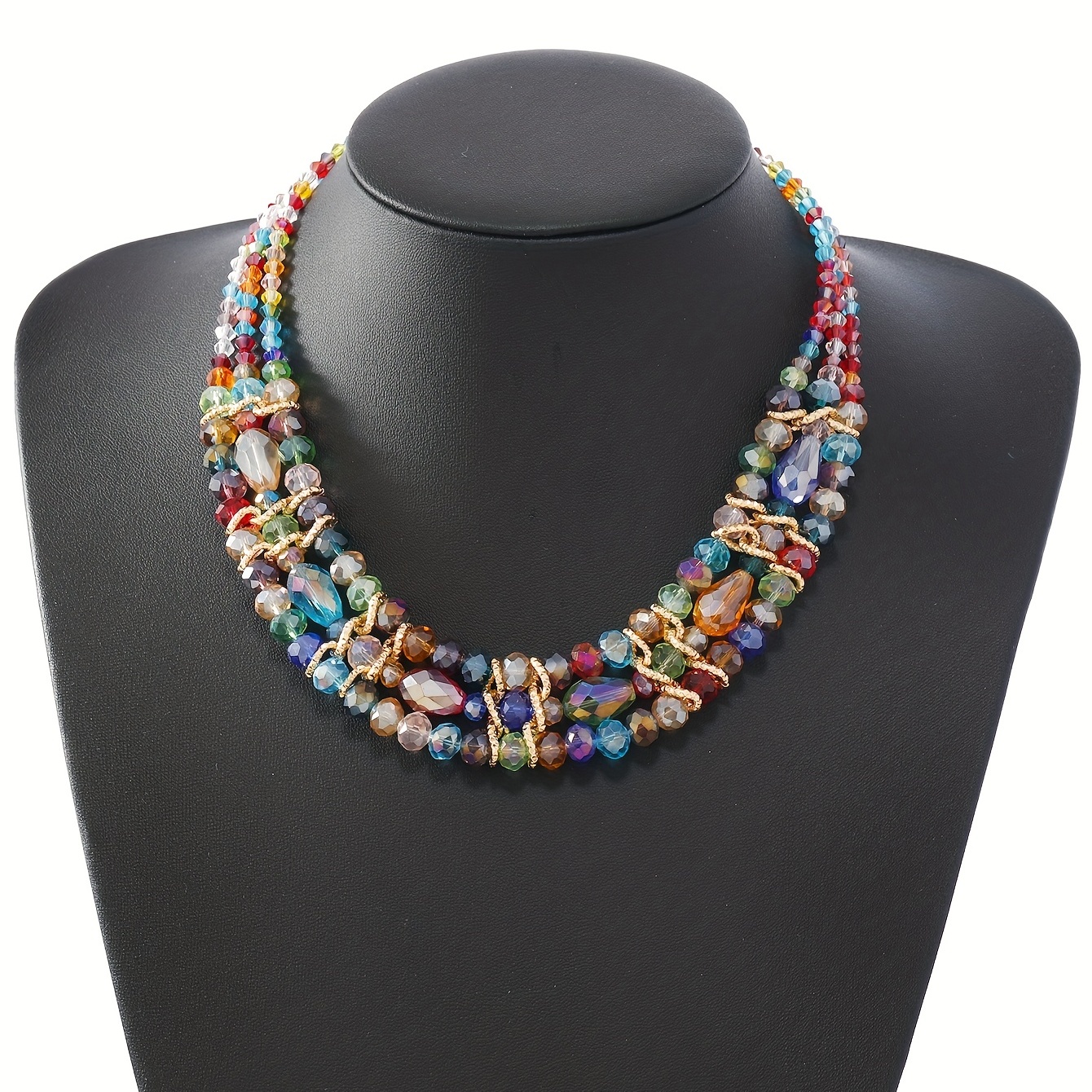 

Bohemian Multilayer 3 Rows Crystal Colorful Drip Necklace Fine Jewelry For Women Girls