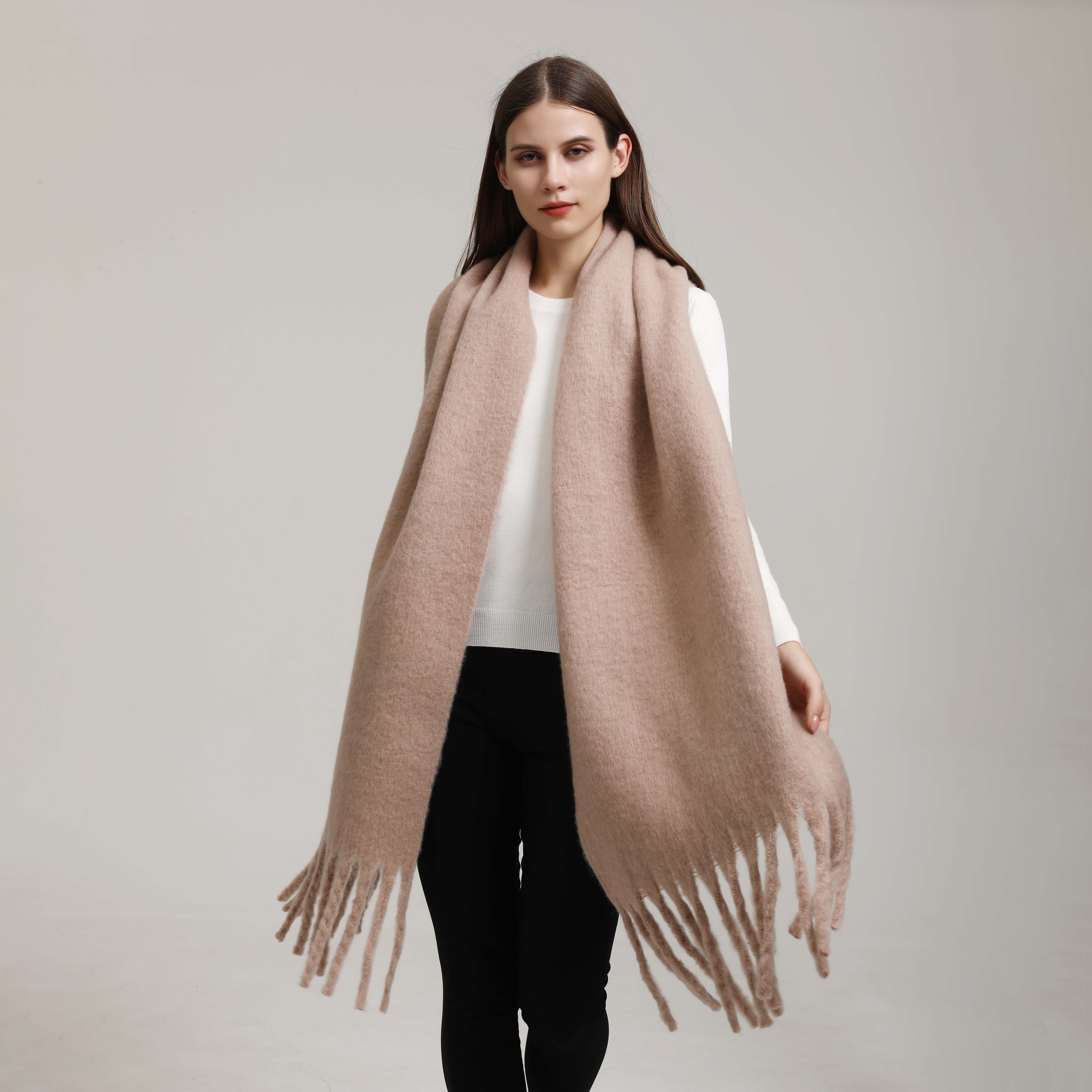 Solid Color Chunky Scarf Imitation Cashmere Warm Tassel - Temu