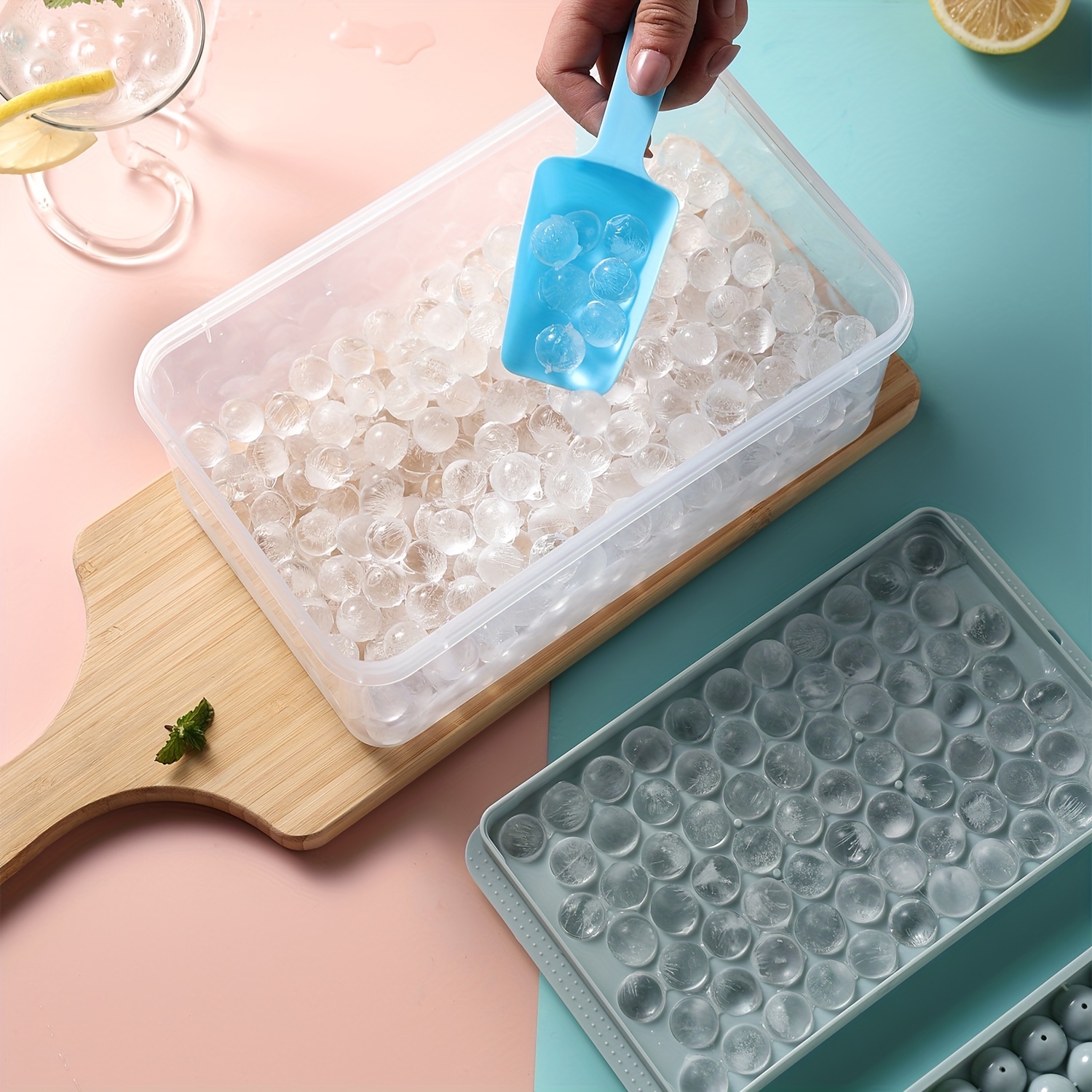Conjunto de bandejas de hielo azules y cubeta de hielo con cuchara,  hieleras mini para congelador con tapa y cubeta, 104x4 pzas., bandejas para  hielo
