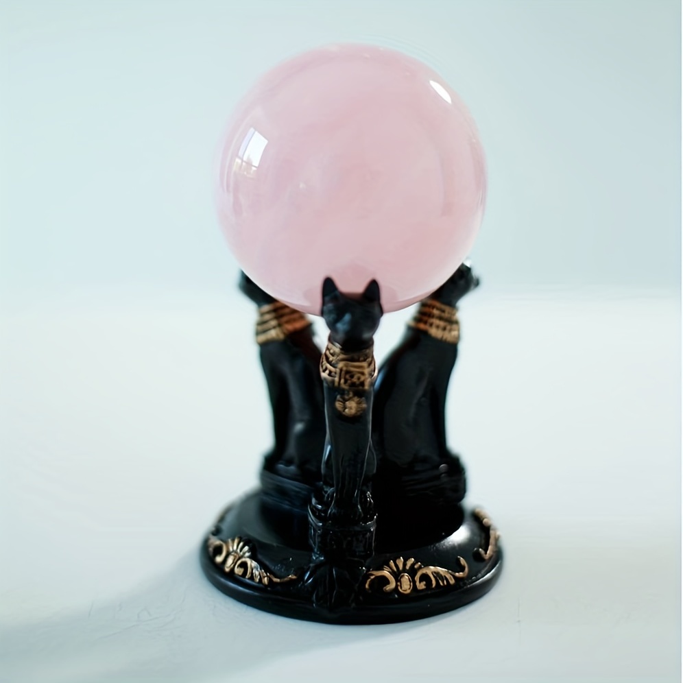 

1pc, Crystal Sphere Ball Stand, Handmade Triple Egyptian Bastet Cats Crystal Stand Display Base Holder Resin Bast Figurines Statue Home Decor For 50-55mm Sphere