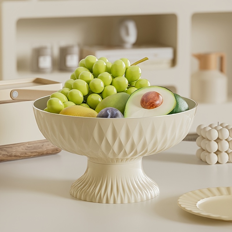 Fruit Bowls Plastic Fruit Tray Living Room Household Simple Modern Snacks  Candy Tray Tall Tray Fruit Bowl Hollow Drain fruit basket (Color : A)