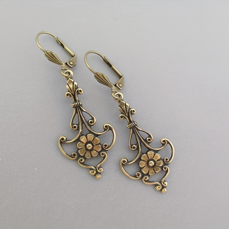 

Retro Boho Style Hollow Flower Design Dangle Earrings Alloy Jewelry Trendy Gift For Women Girls