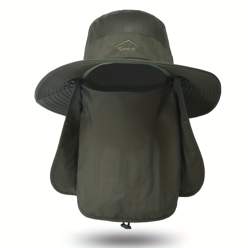 Gegong Khaki Sun Cap with Removable Face Neck Cover Flap Wide Brim Fishing Hat Summer Outdoor Sun Protection Fishing Cap for Man and Women