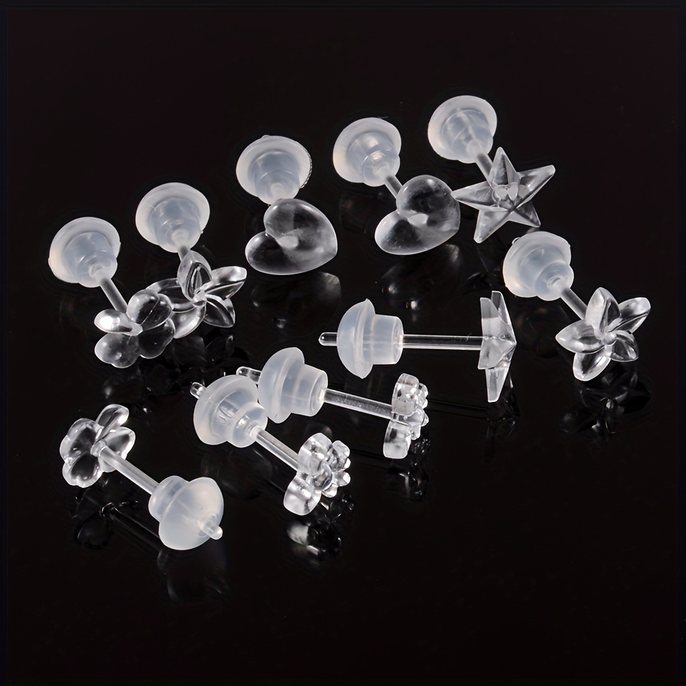 Cheap 100 Set Hypoallergenic Simple Plastic Earrings Clear Ear Pins Needle  and Resin Earring Backs