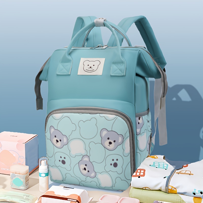 fashionable and stylish lightweight and large capacity backpack for moms waterproof and cute little bear backpack for going out   hung on a stroller details 0