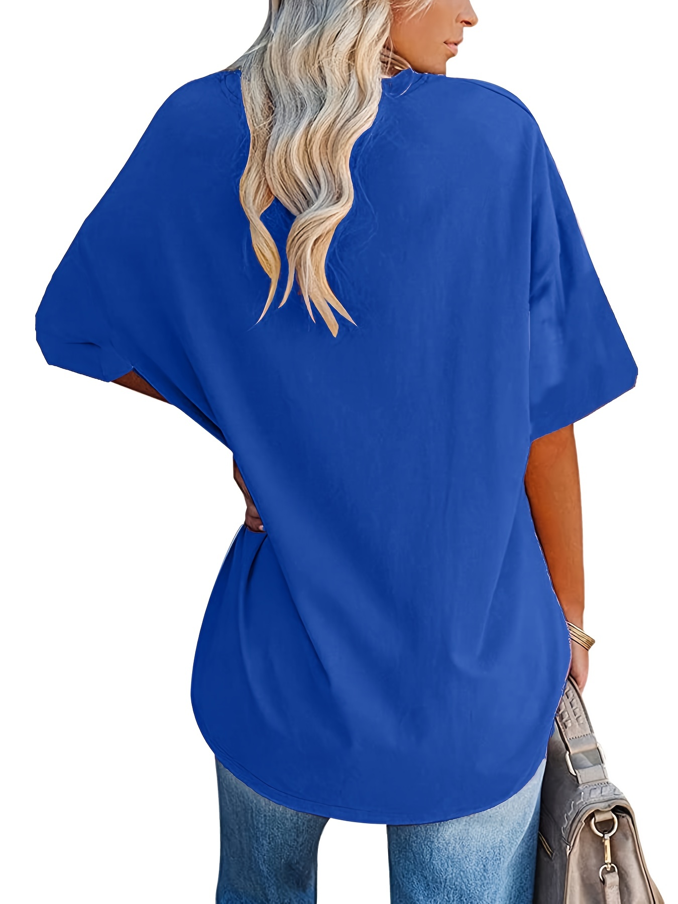 Plus Size Basic T-shirt, Women's Plus Plain Short Sleeve Round Neck Medium Stretch T-shirt