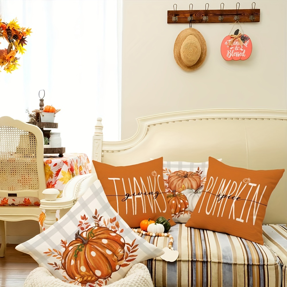 4pcs Autumn Harvest Themed Linen Sofa Decoration Throw Pillow Covers,  Single-sided Printed, Removable & Washable, Without Pillow Core