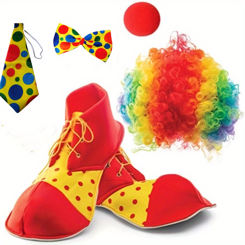 

Clown Costume Set Includes Props, Clown Wig, Nose, Shoes, Bow, Tie For Halloween, Carnival Theme