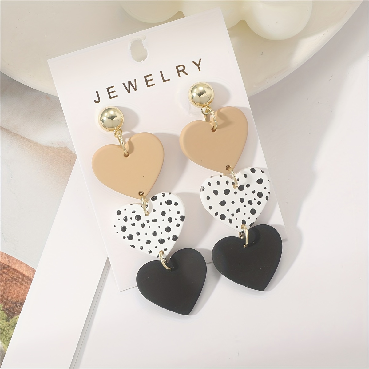 

Chic Green Polka Dot Heart Earrings - Acrylic & Stainless Steel, Valentine's Day Gift