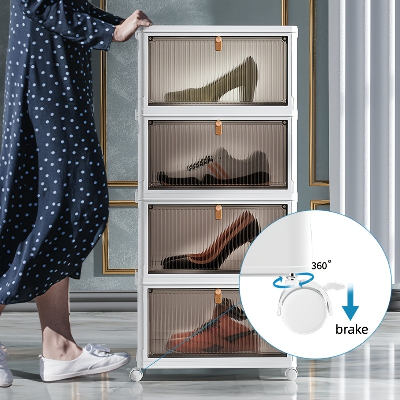 Stackable Folding Shoe Box Free installation Shoe Storage - Temu