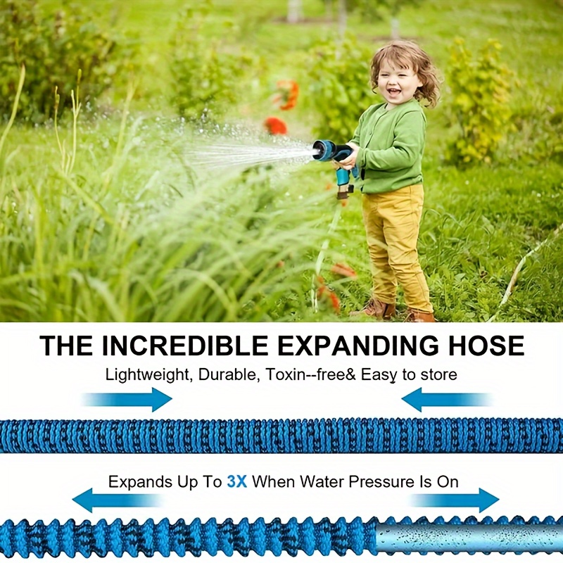 Expandable Garden Hose 50ft with Upgrade 4-Layer Latex Core、3/4 Solid Brass  Fittings & 10 Function Spray Nozzle, Lightweight Flexible Water Hose, No