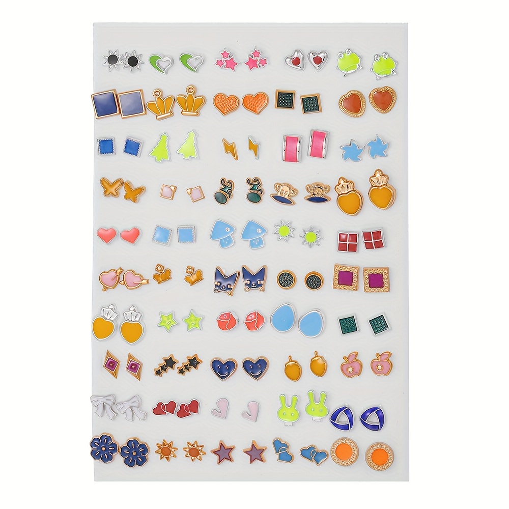 Boho Cartoon Stud Earrings Set Animal & Fruit Designs Colorful Resin
