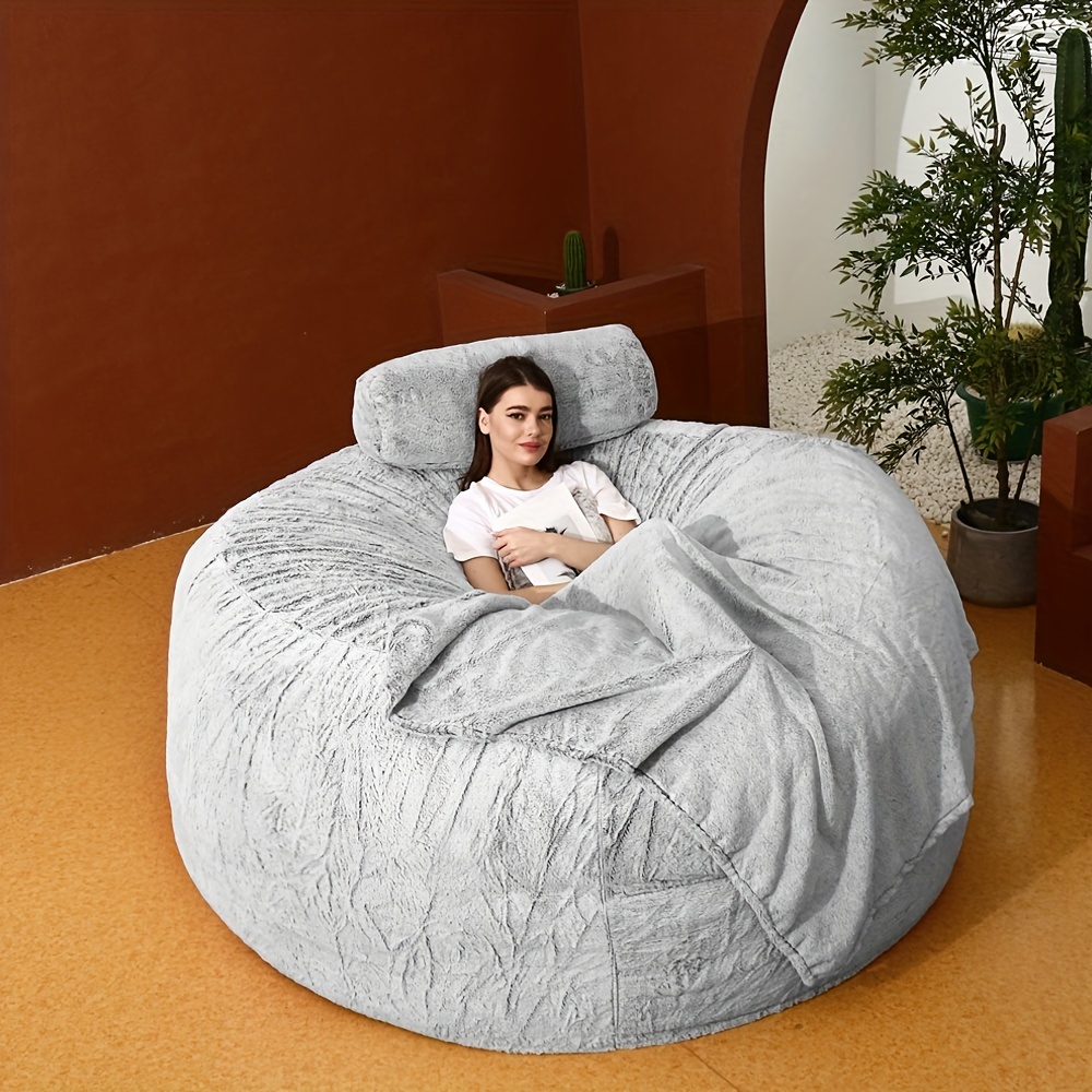 Giant 7FT Memory Foam Furniture Fur Bean Bag Cover Lazy Sofa Bed Cover NO  Filler