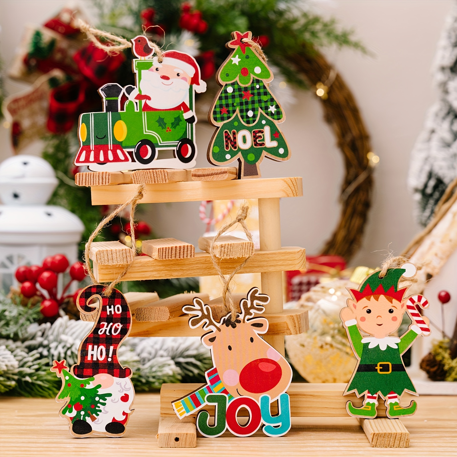 Farmhouse Christmas Tree Ornaments Wooden Santa Claus And - Temu