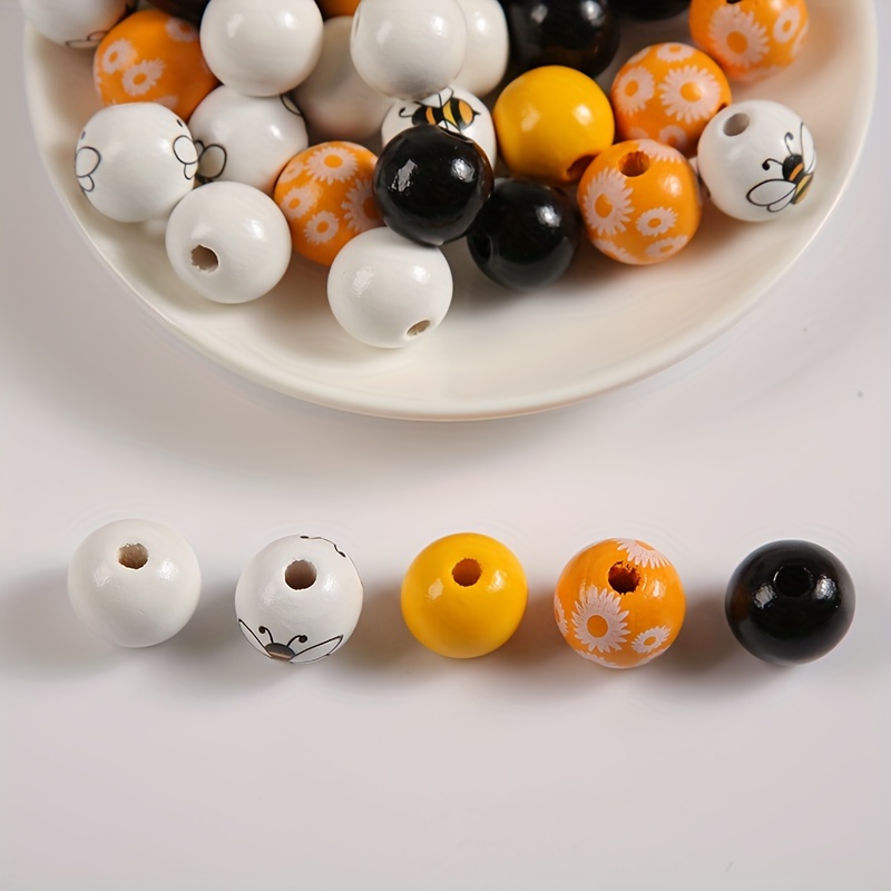 60pcs Wood Beads, Colorful Painted Spring Loose Beads