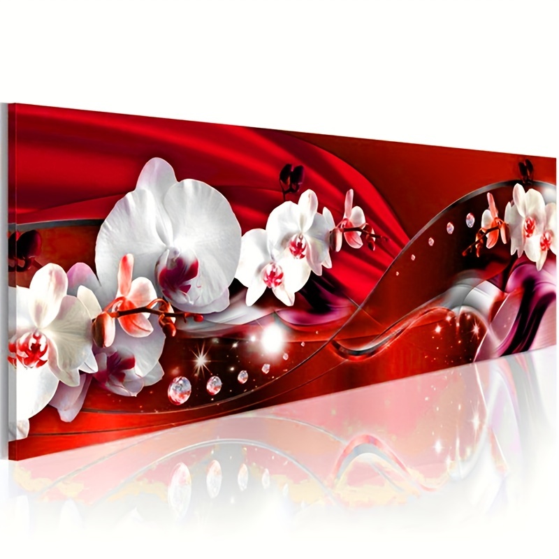 

1pc 90*30cm Red Orchid Flower Abstact Art Full Round Diamond Painting Kit, 5d Diy Rhinestone Diamond Painting For Home Decor