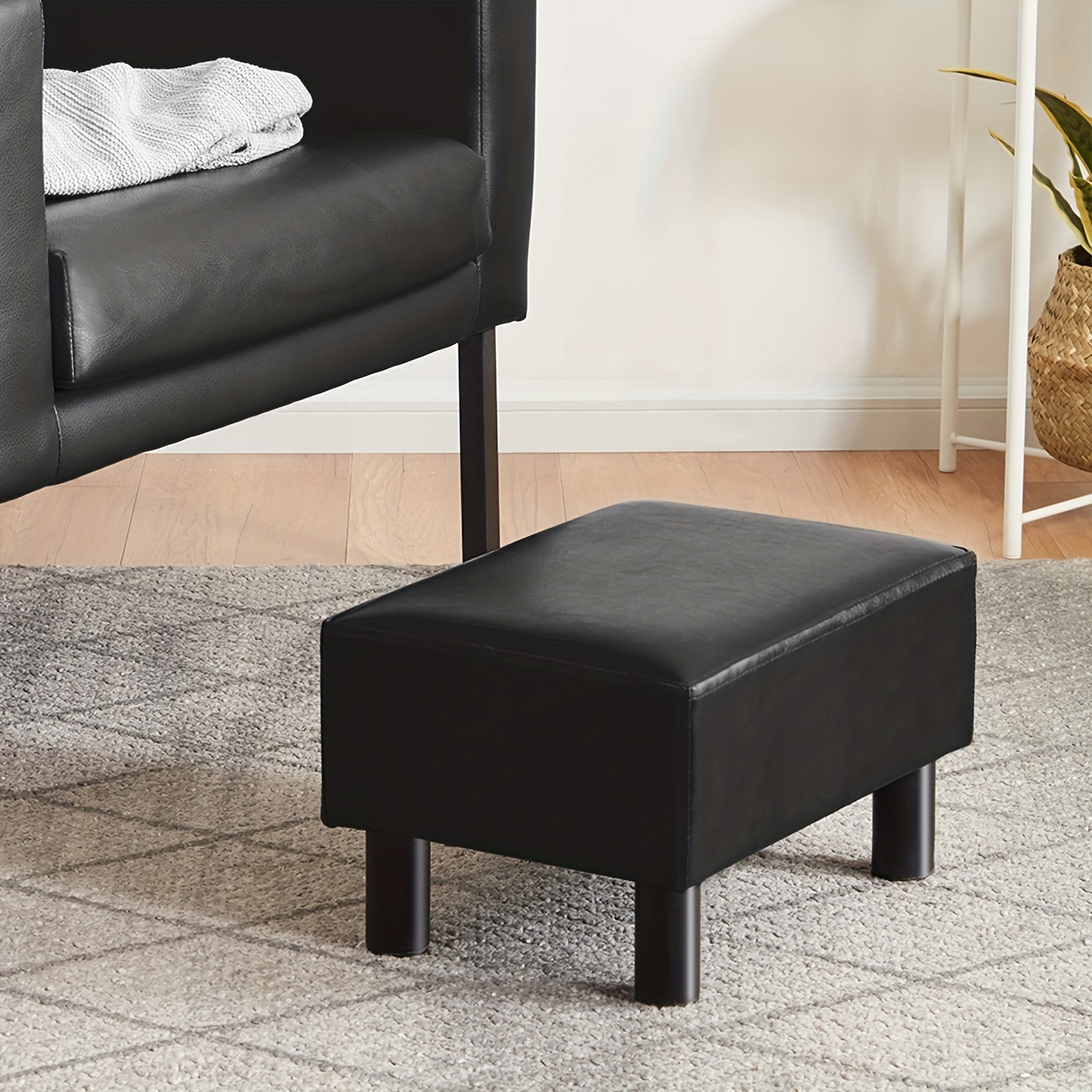 Small Rectangle Foot Stool, Leather Footrest Ottoman with Non-Skid Wood  Legs, Modern Footstools Step Stool