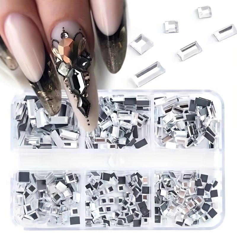 Square Nails With Gems - Temu