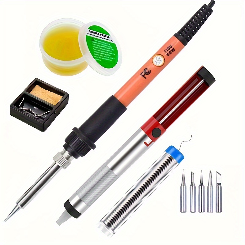 Soldering Iron Kit Electric 60W 110V Adjustable Temperature Soldering Gun  Welding Tools, 5pcs Replacement Tips and Solder Wire Tube (Basic)