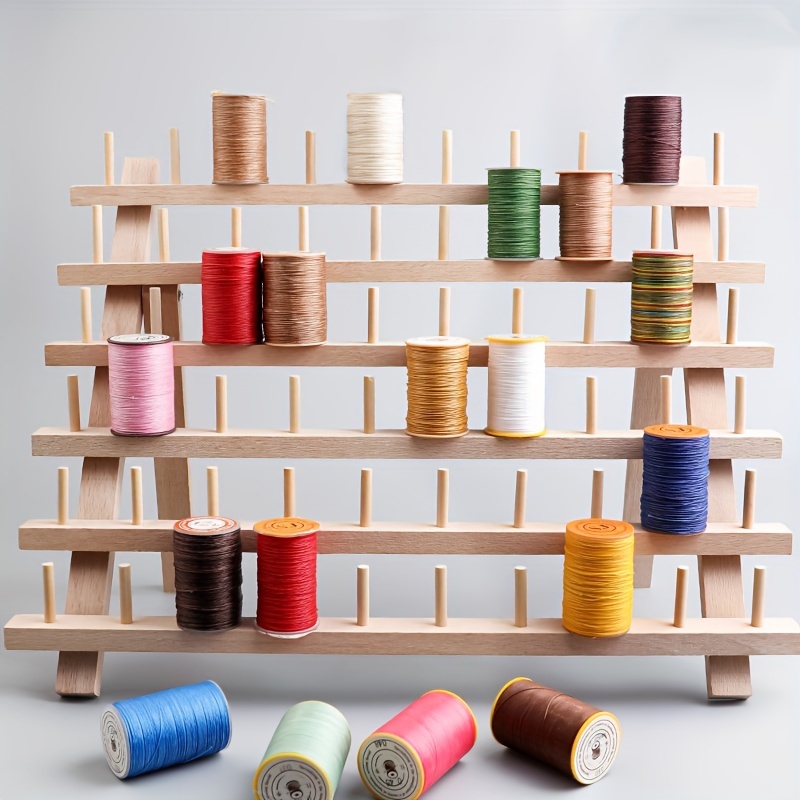 60 Spools Thread Rack, Wooden Diy Thread Holder, Organizer With