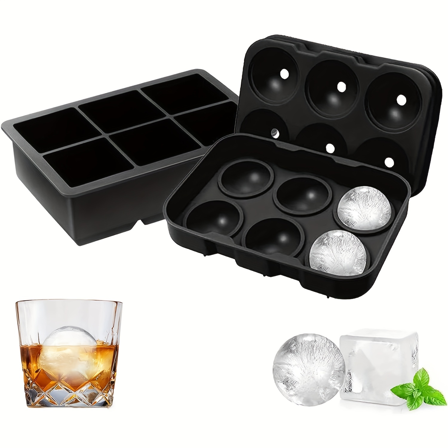 2pcs Sphere Ice Molds, Ice Cube Trays Large Silicon Ice Cubes Mold