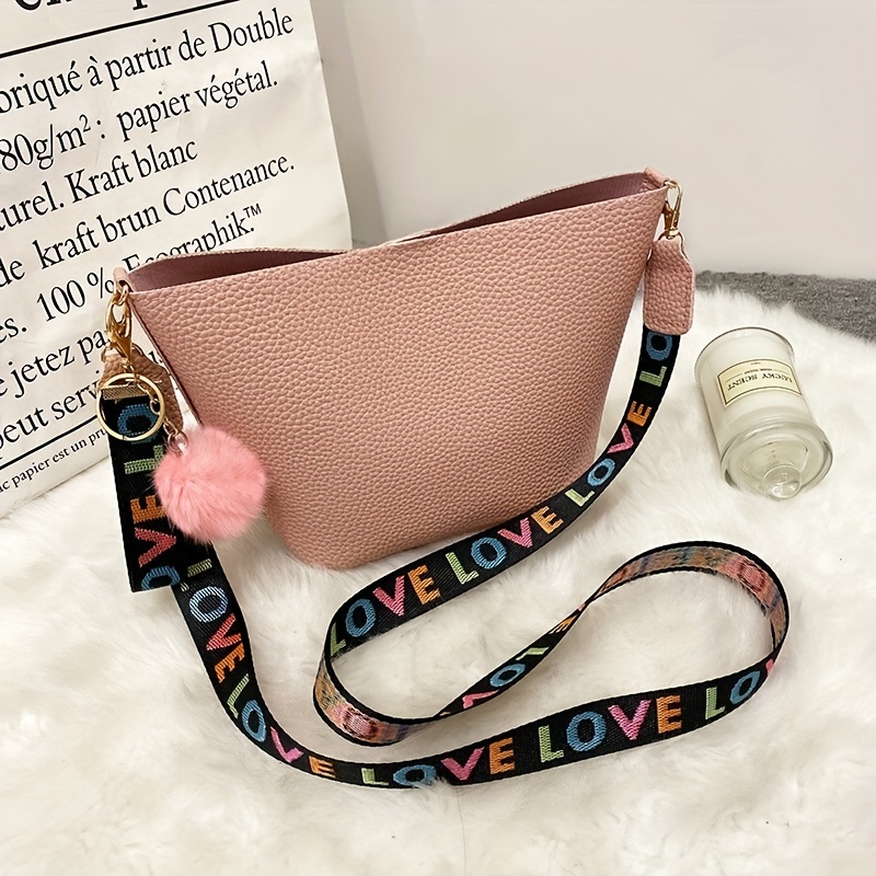 Girls Large Capacity Sweet Lychee Pattern Shoulder Bag With Letter