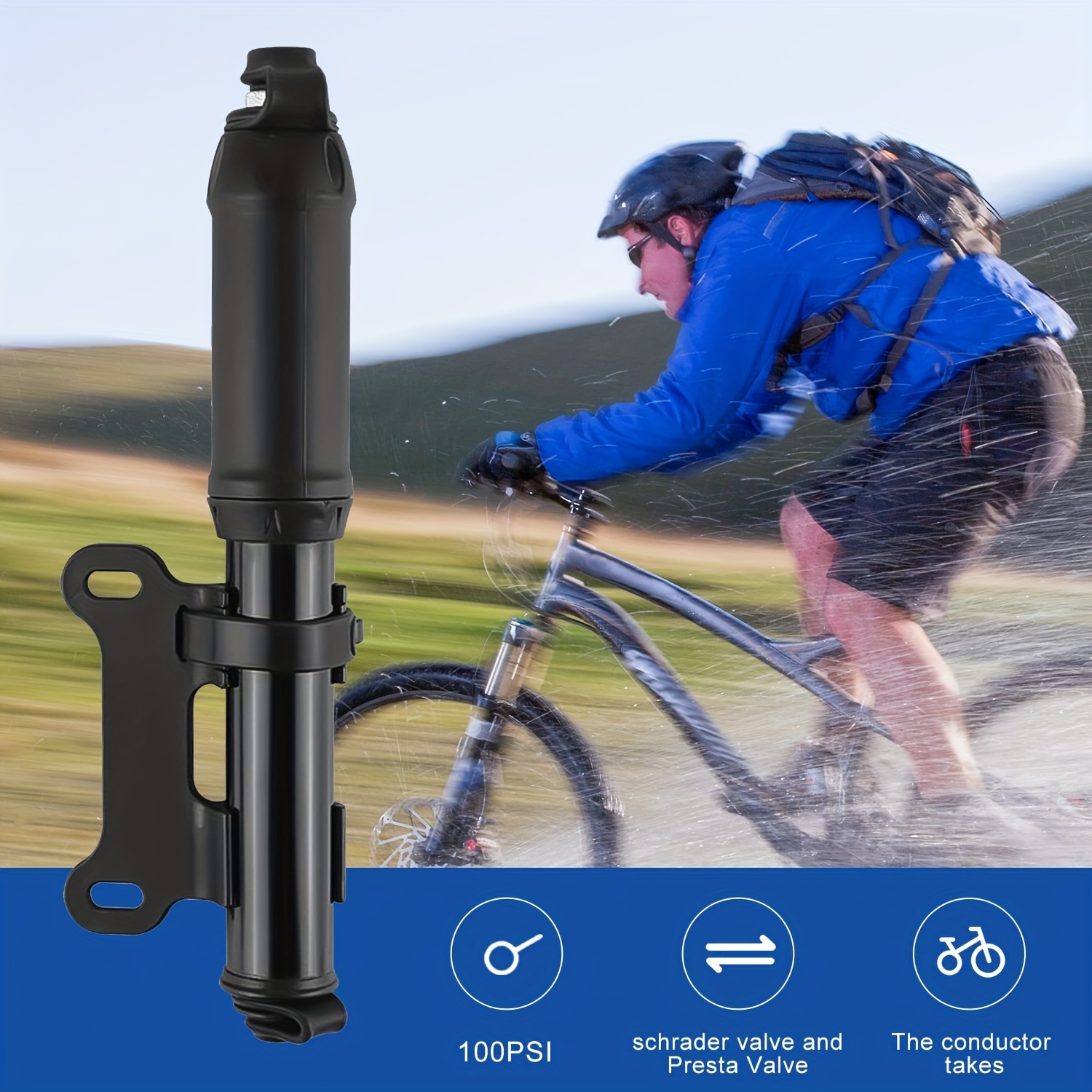 Pompe à vélo 100 PSI pour pompe à pneu de vélo électrique, mini pompe à air  portable pour vélo, accessoires universels pour petite aiguille à bille  haute pression - Temu France