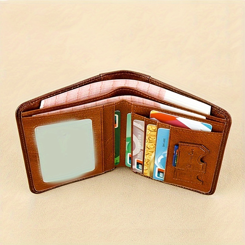 Genuine Leather Wallet For Men Rfid Blocking Vintage Slim Short Bifold  Wallet With Id Card Window Business Card Holder Money Bag Gifts For Men -  Temu