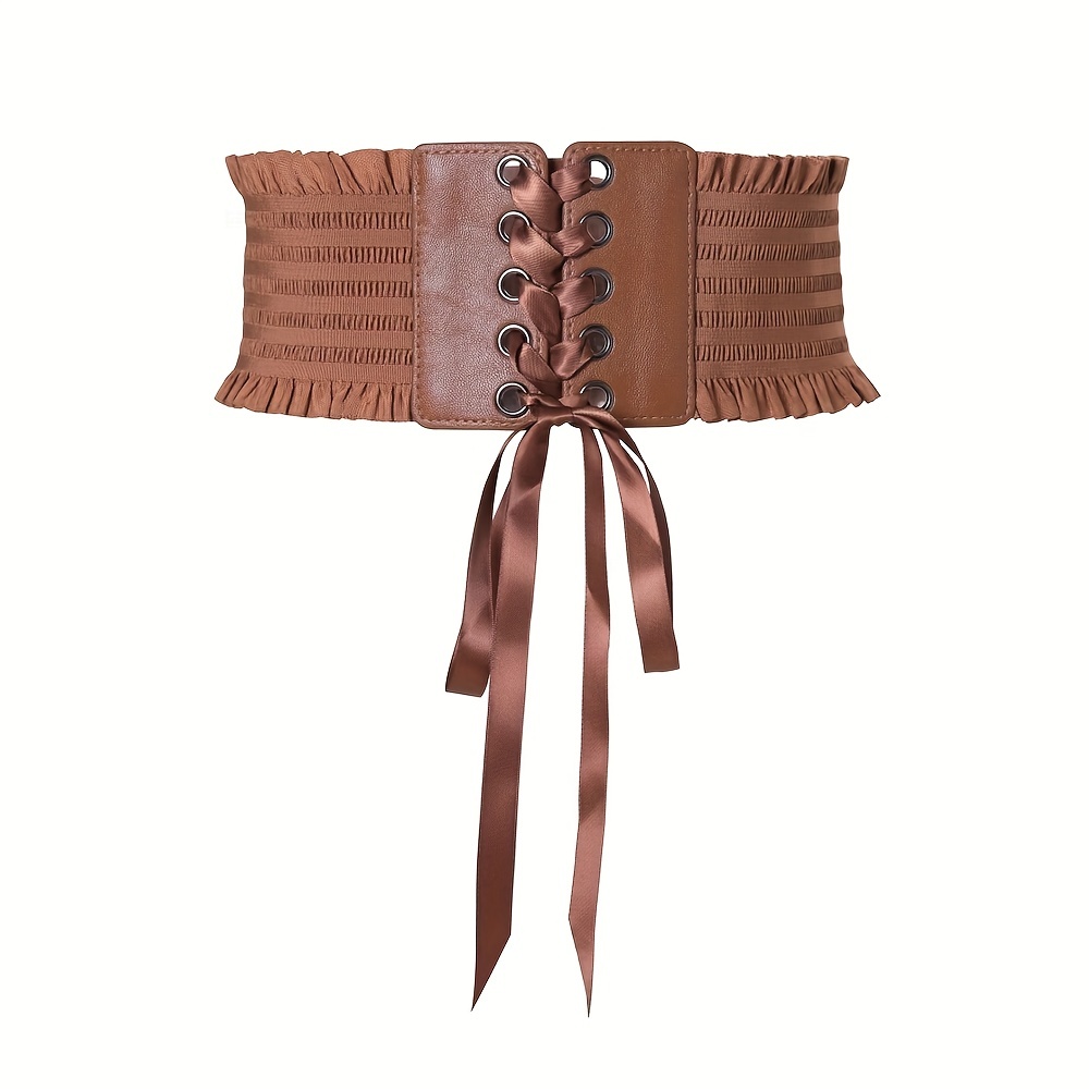 Leather Corset Belt Brown Lace up Leather Belt Women Wide 