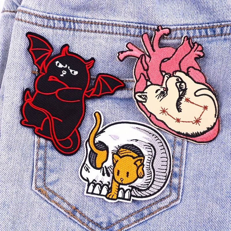 Anime Fashion Devil Animals Embroidery Patches on Clothes Clothing  Thermoadhesive Patches for Jacket Badge for Sewing Applique