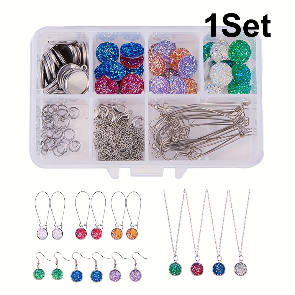 1 Box DIY 30 Pairs Cabochon Pendant Stud Earrings Making Kit 60pcs Earring  Bezel Settings with 60pcs 12mm Clear Glass Cabochons Earring Hooks(Dangle  Earrings & Stud Earrings Silver) 