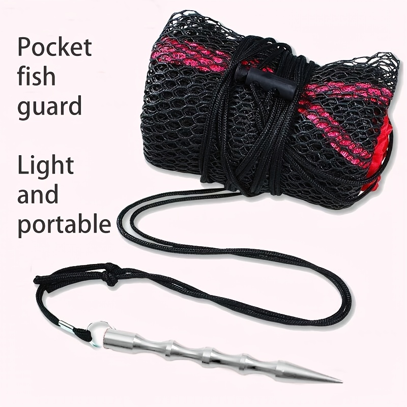 1pc Portable Fish Protection Net Bag For Wild Fishing, Oxford Cloth Edge  Drawstring Fish Mesh Guard