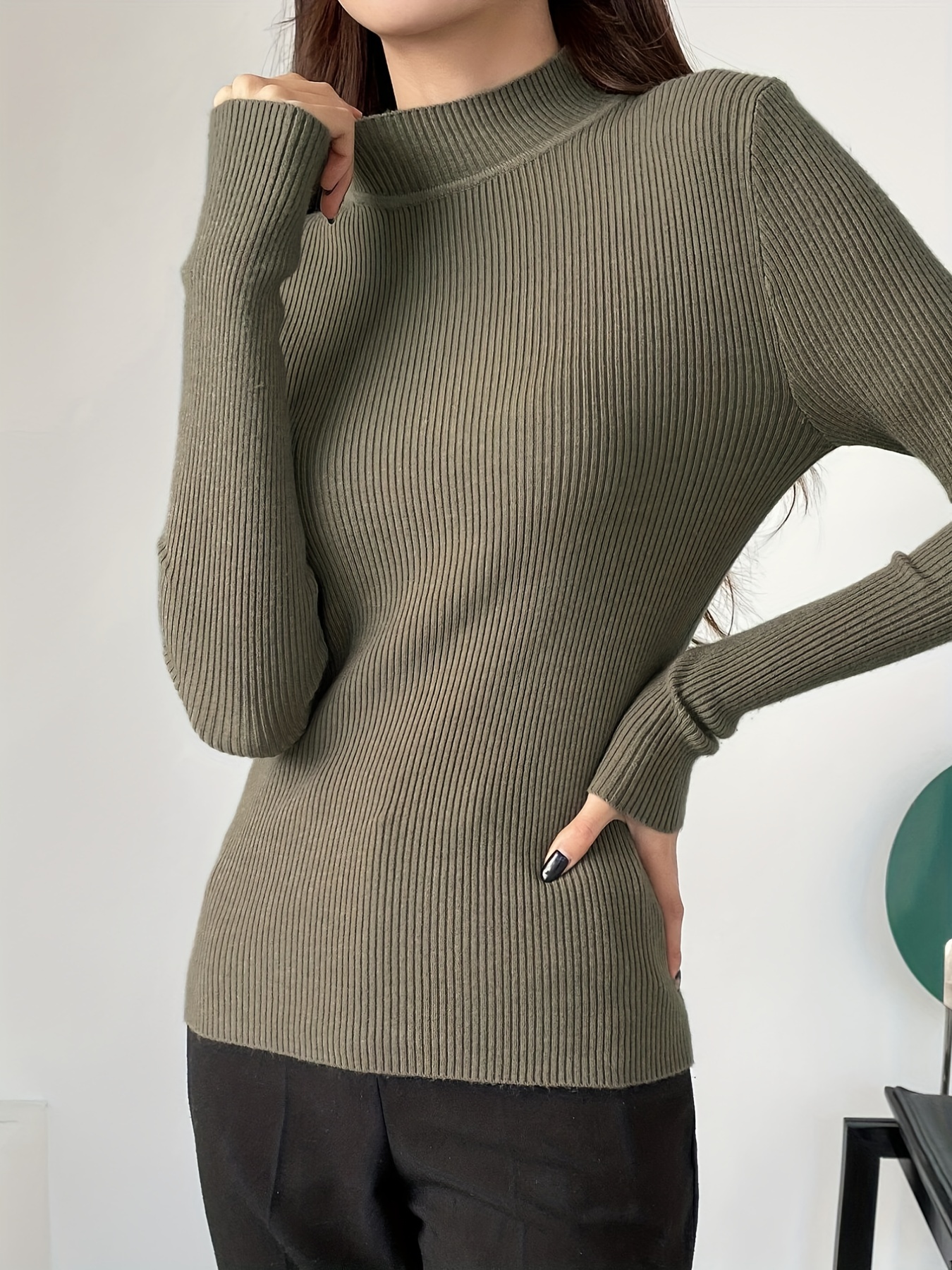 Women's Ribbed Mock Neck Knit Sweater