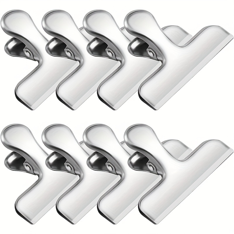 Stainless Steel Chip Clips Set Chip Bag Clips Heavy Duty Food Bag Clips,multi-use  Round Edge Air Tight(4pcs, Silver)