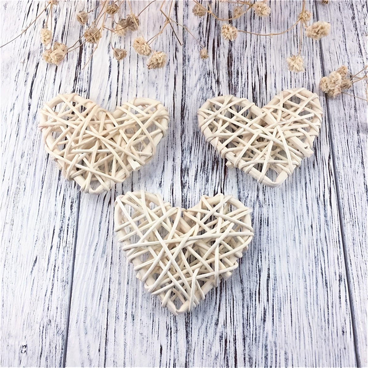 28 Pieces Valentines Day Vase Filler Natural Rattan Christmas Ornaments DIY  Craft Rattan Hearts Decorative Heart