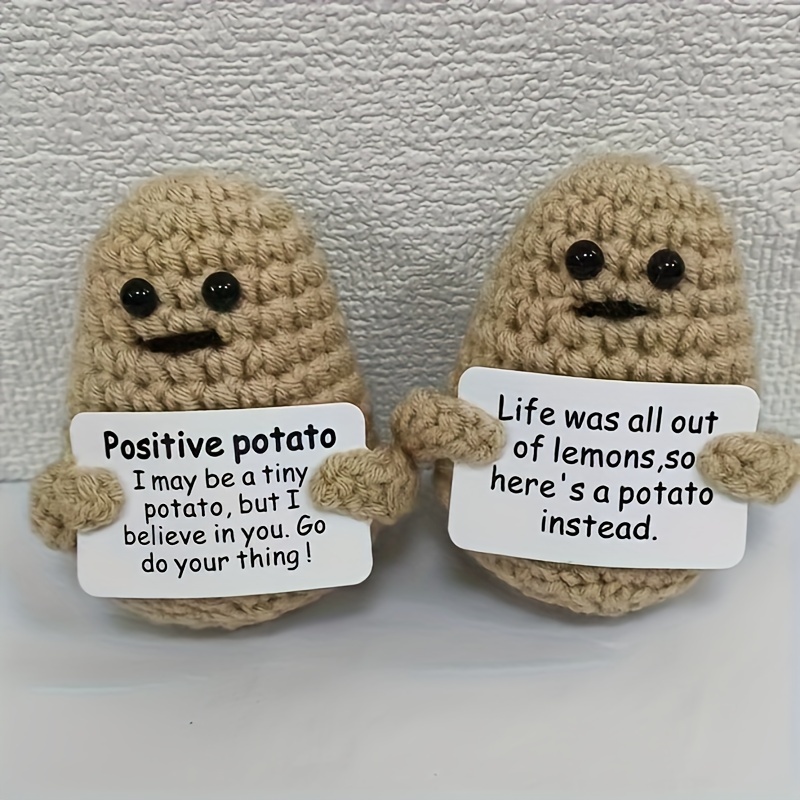1Pcs Funny Positive Potato,Cute Wool Knitting Doll with Positive  Card,Positivity Affirmation Cards,Funny Knitted Potato Doll Xmas New Year  Gift Decoration 