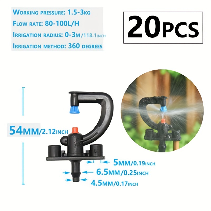 TEMU 20pcs 180 360 Degree Rotating Micro Sprinkler Nozzle Hanging Nozzle For Garden Irrigation Micro Sprinkler With Threaded Connector