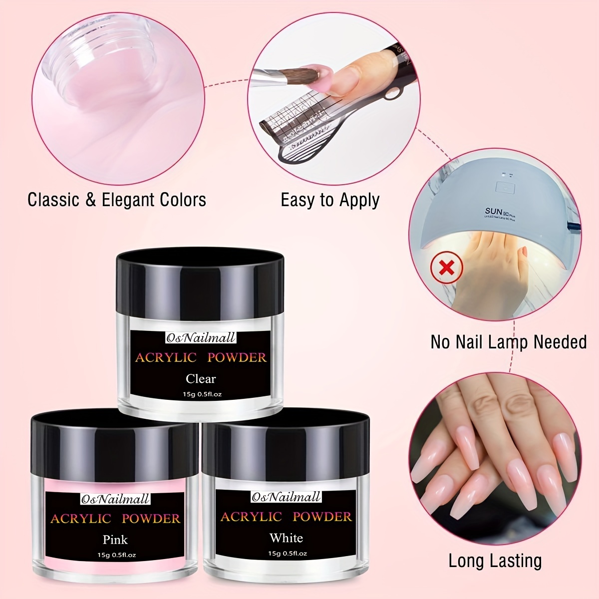 Clear Pink Acrylic Powder French Nail Art Tip Extension Pattern DIY