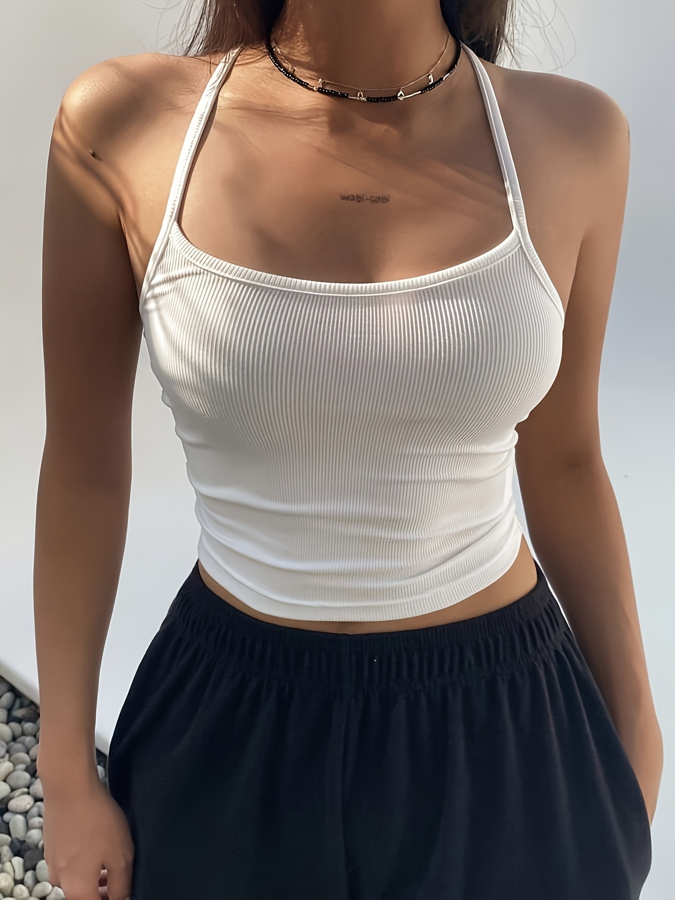 White Tank Tops Women Built in Bra Women's Solid Color with Chest