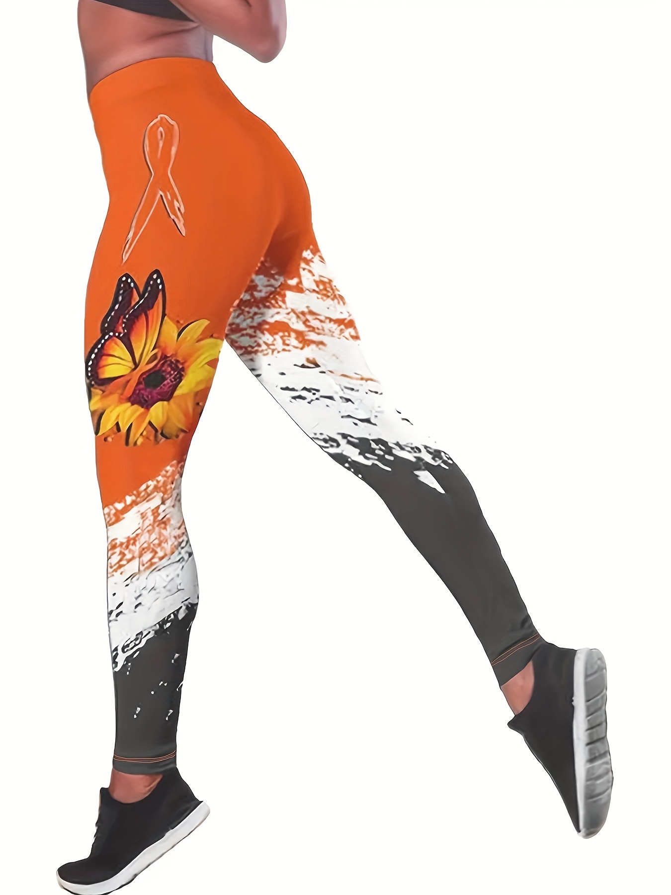 Plus Size Casual Leggings Women's Plus Sunflower Butterfly - Temu