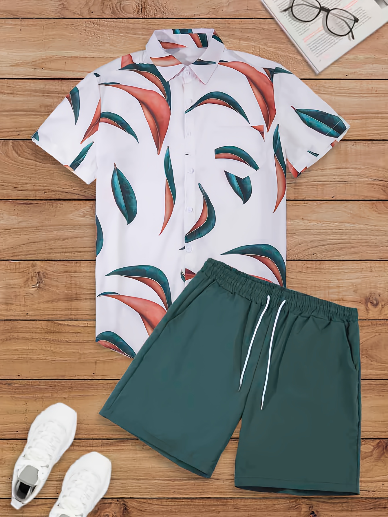 Conjunto de roupas masculinas camisa havaiana com estampa de